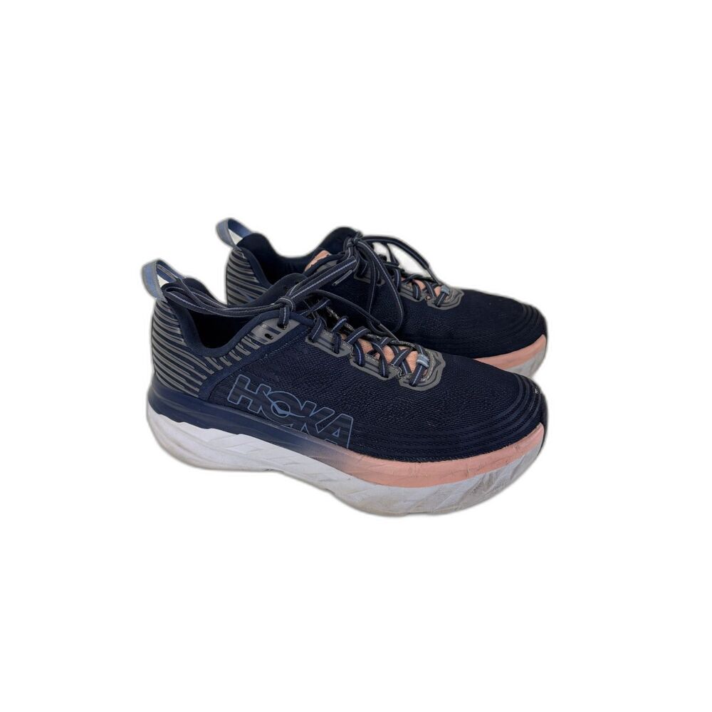 HOKA ONE ONE Bondi Size 9.5 Womens Navy Coral Running Shoes 1110519 BIBBL